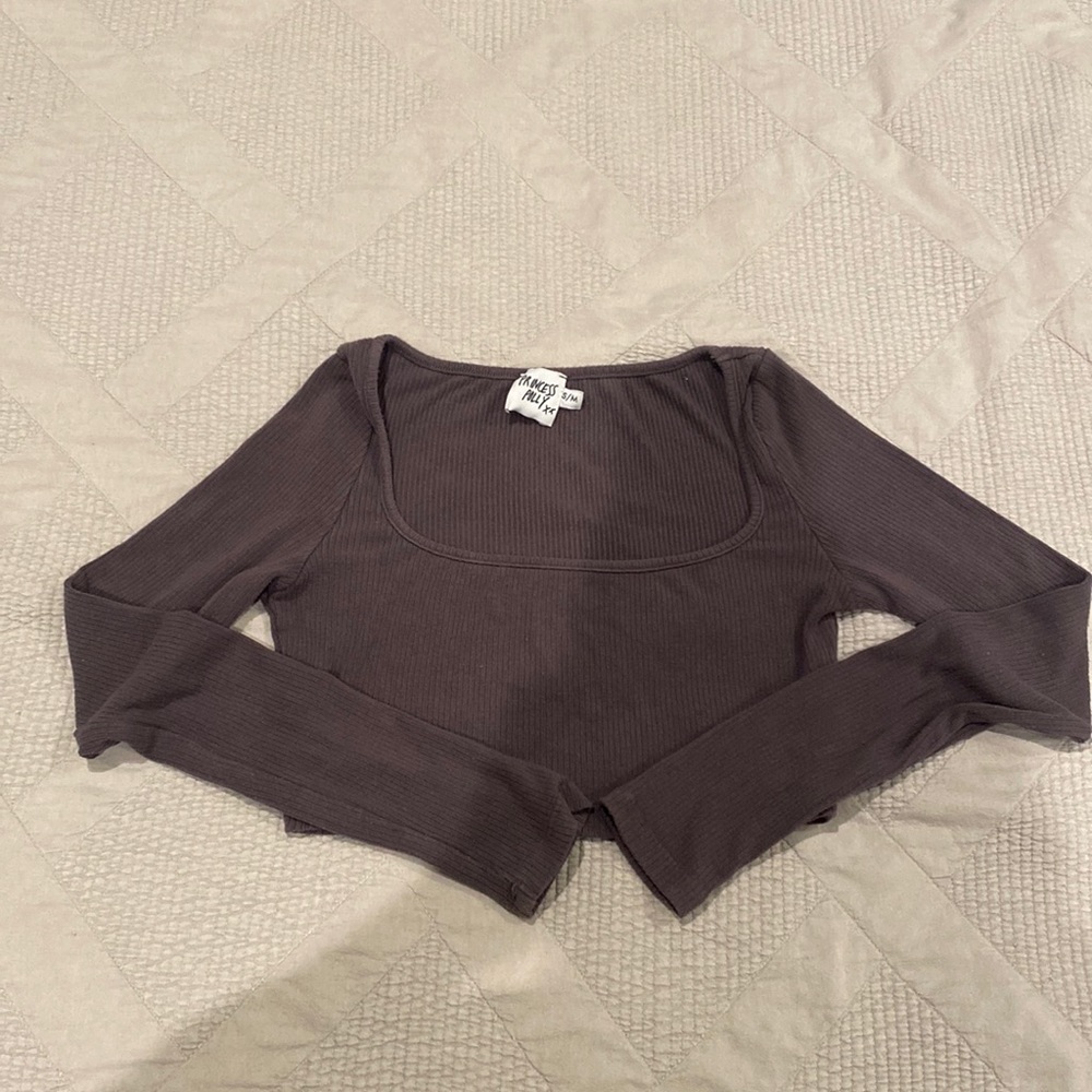 Grey princess polly comfy stretchy long sleeve crop scoop neck